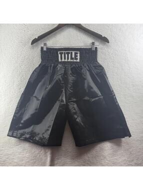 Title Boxing Shorts Shiny Satin Mens Large Vintage Style Black Kickboxing